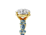 Yellow gold Round Cut Diamond Side Stone Solitaire Ring with Round with Aquamarine side stone and Four-Prong Setting_5