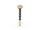 Yellow gold Round Cut Diamond Side Stone Solitaire Ring with Round with Blue Sapphire side stone and Four-Prong Setting_2