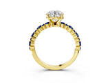 Yellow gold Round Cut Diamond Side Stone Solitaire Ring with Round with Blue Sapphire side stone and Four-Prong Setting_3