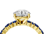 Yellow gold Round Cut Diamond Side Stone Solitaire Ring with Round with Blue Sapphire side stone and Four-Prong Setting_4