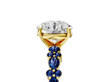 Yellow gold Round Cut Diamond Side Stone Solitaire Ring with Round with Blue Sapphire side stone and Four-Prong Setting_5