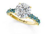 Yellow gold Round Cut Diamond Side Stone Solitaire Ring with Round with Blue Topaz side stone and Four-Prong Setting_1