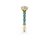 Yellow gold Round Cut Diamond Side Stone Solitaire Ring with Round with Blue Topaz side stone and Four-Prong Setting_2