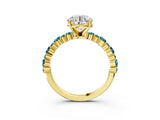 Yellow gold Round Cut Diamond Side Stone Solitaire Ring with Round with Blue Topaz side stone and Four-Prong Setting_3