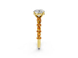 Yellow gold Round Cut Diamond Side Stone Solitaire Ring with Round with Citrine side stone and Four-Prong Setting_2