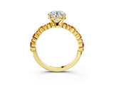 Yellow gold Round Cut Diamond Side Stone Solitaire Ring with Round with Citrine side stone and Four-Prong Setting_3