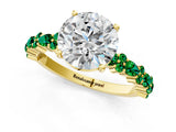 Yellow gold Round Cut Diamond Side Stone Solitaire Ring with Round with Emerald side stone and Four-Prong Setting_1