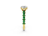 Yellow gold Round Cut Diamond Side Stone Solitaire Ring with Round with Emerald side stone and Four-Prong Setting_2