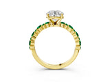 Yellow gold Round Cut Diamond Side Stone Solitaire Ring with Round with Emerald side stone and Four-Prong Setting_3