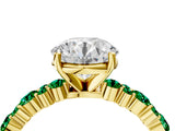 Yellow gold Round Cut Diamond Side Stone Solitaire Ring with Round with Emerald side stone and Four-Prong Setting_4