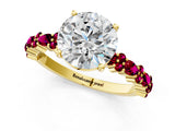Yellow gold Round Cut Diamond Side Stone Solitaire Ring with Round with Garnet side stone and Four-Prong Setting_1