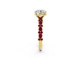 Yellow gold Round Cut Diamond Side Stone Solitaire Ring with Round with Garnet side stone and Four-Prong Setting_2