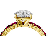 Yellow gold Round Cut Diamond Side Stone Solitaire Ring with Round with Garnet side stone and Four-Prong Setting_4