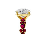 Yellow gold Round Cut Diamond Side Stone Solitaire Ring with Round with Garnet side stone and Four-Prong Setting_5