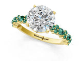 Yellow gold Round Cut Diamond Side Stone Solitaire Ring with Round with Green Sapphire side stone and Four-Prong Setting_1