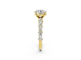 Yellow gold Round Cut Diamond Side Stone Solitaire Ring with Round with Moissanite side stone and Four-Prong Setting_2