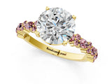 Yellow gold Round Cut Diamond Side Stone Solitaire Ring with Round with Morganite side stone and Four-Prong Setting_1