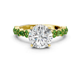 Yellow gold Round Cut Diamond Side Stone Solitaire Ring with Round with Peridot side stone and Four-Prong Setting