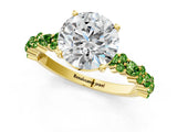 Yellow gold Round Cut Diamond Side Stone Solitaire Ring with Round with Peridot side stone and Four-Prong Setting_1