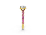 Yellow gold Round Cut Diamond Side Stone Solitaire Ring with Round with Pink Sapphire side stone and Four-Prong Setting_2