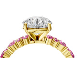 Yellow gold Round Cut Diamond Side Stone Solitaire Ring with Round with Pink Sapphire side stone and Four-Prong Setting_4