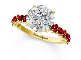 Yellow gold Round Cut Diamond Side Stone Solitaire Ring with Round with Ruby side stone and Four-Prong Setting_1