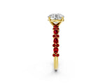 Yellow gold Round Cut Diamond Side Stone Solitaire Ring with Round with Ruby side stone and Four-Prong Setting_2
