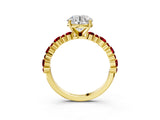 Yellow gold Round Cut Diamond Side Stone Solitaire Ring with Round with Ruby side stone and Four-Prong Setting_3