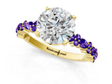 Yellow gold Round Cut Diamond Side Stone Solitaire Ring with Round with Tanzanite side stone and Four-Prong Setting_1