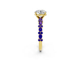 Yellow gold Round Cut Diamond Side Stone Solitaire Ring with Round with Tanzanite side stone and Four-Prong Setting_2