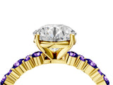 Yellow gold Round Cut Diamond Side Stone Solitaire Ring with Round with Tanzanite side stone and Four-Prong Setting_4