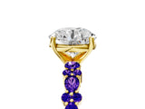 Yellow gold Round Cut Diamond Side Stone Solitaire Ring with Round with Tanzanite side stone and Four-Prong Setting_5