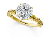 Yellow gold Round Cut Diamond Side Stone Solitaire Ring with Round with Yellow Sapphire side stone and Four-Prong Setting_1