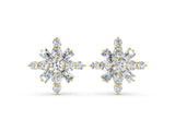 Yellow gold Round Cut Diamond Snowflake Cluster Stud Earrings_50