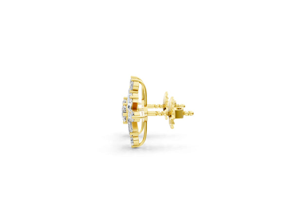 Yellow gold Round Cut Diamond Snowflake Cluster Stud Earrings