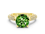 Yellow gold Round Cut Diamond Solitaire Engagement Ring with Pavé Band and Four-Prong Setting