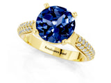 Yellow gold Round Cut Diamond Solitaire Engagement Ring with Pavé Band and Four-Prong Setting_1