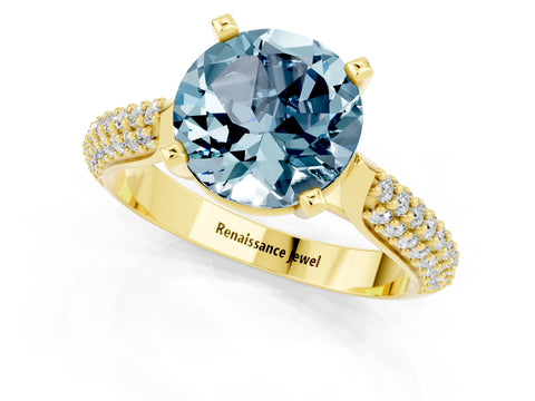 Yellow gold Round Cut Diamond Solitaire Engagement Ring with Pavé Band and Four-Prong Setting_1