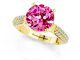 Yellow gold Round Cut Diamond Solitaire Engagement Ring with Pavé Band and Four-Prong Setting_1