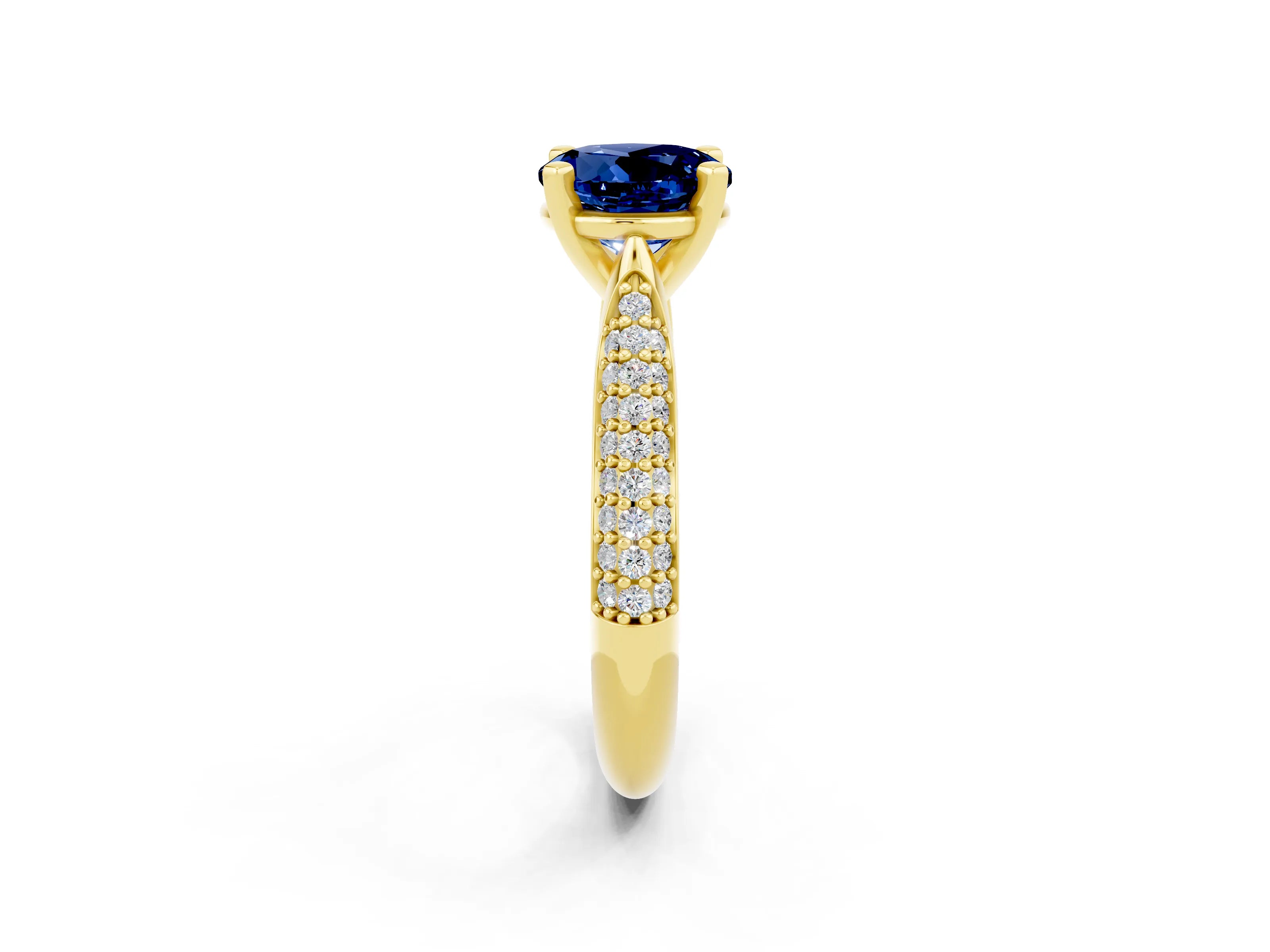 Yellow gold Round Cut Diamond Solitaire Engagement Ring with Pavé Band and Four-Prong Setting_2