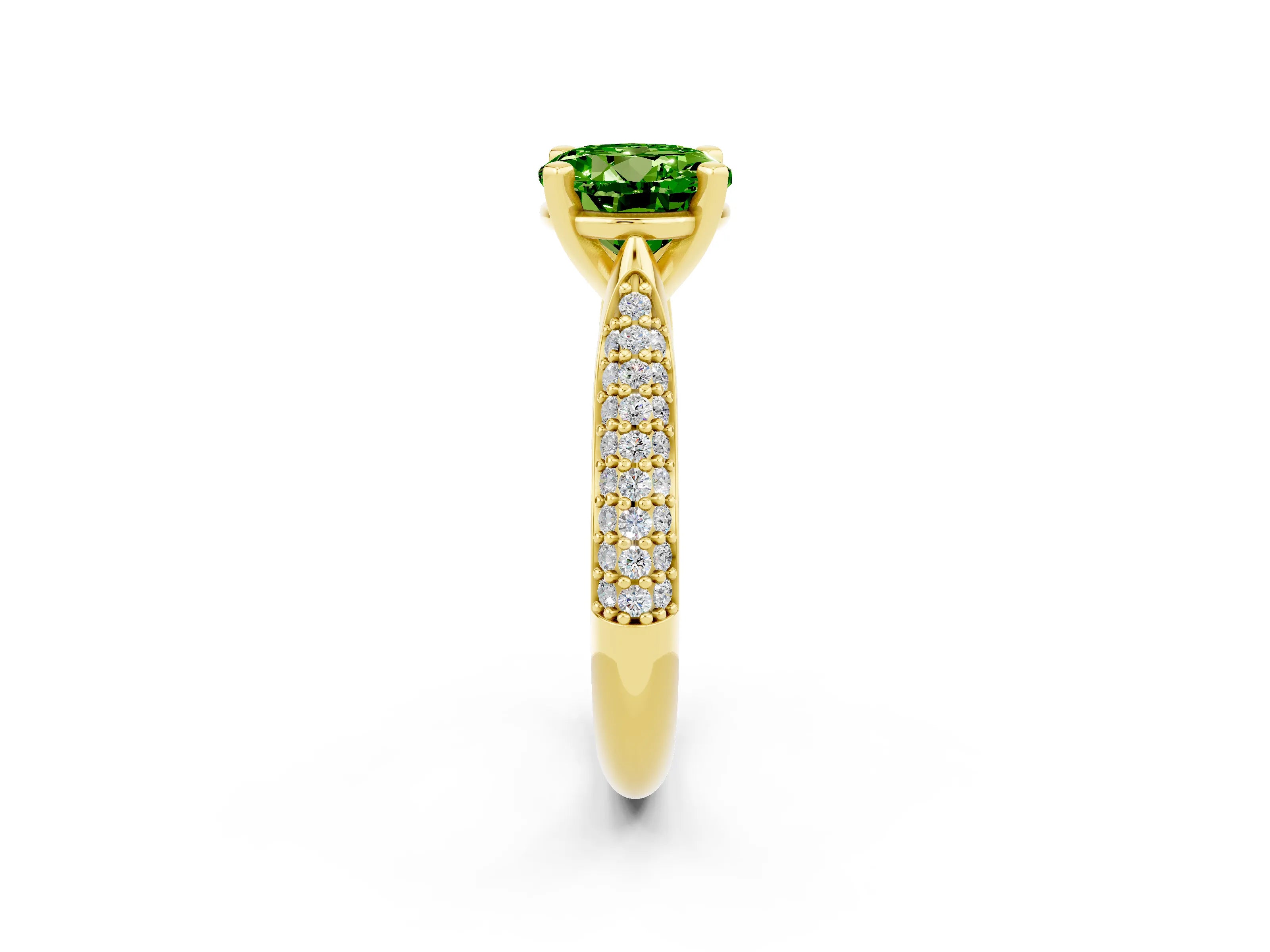 Yellow gold Round Cut Diamond Solitaire Engagement Ring with Pavé Band and Four-Prong Setting_2