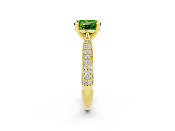 Yellow gold Round Cut Diamond Solitaire Engagement Ring with Pavé Band and Four-Prong Setting