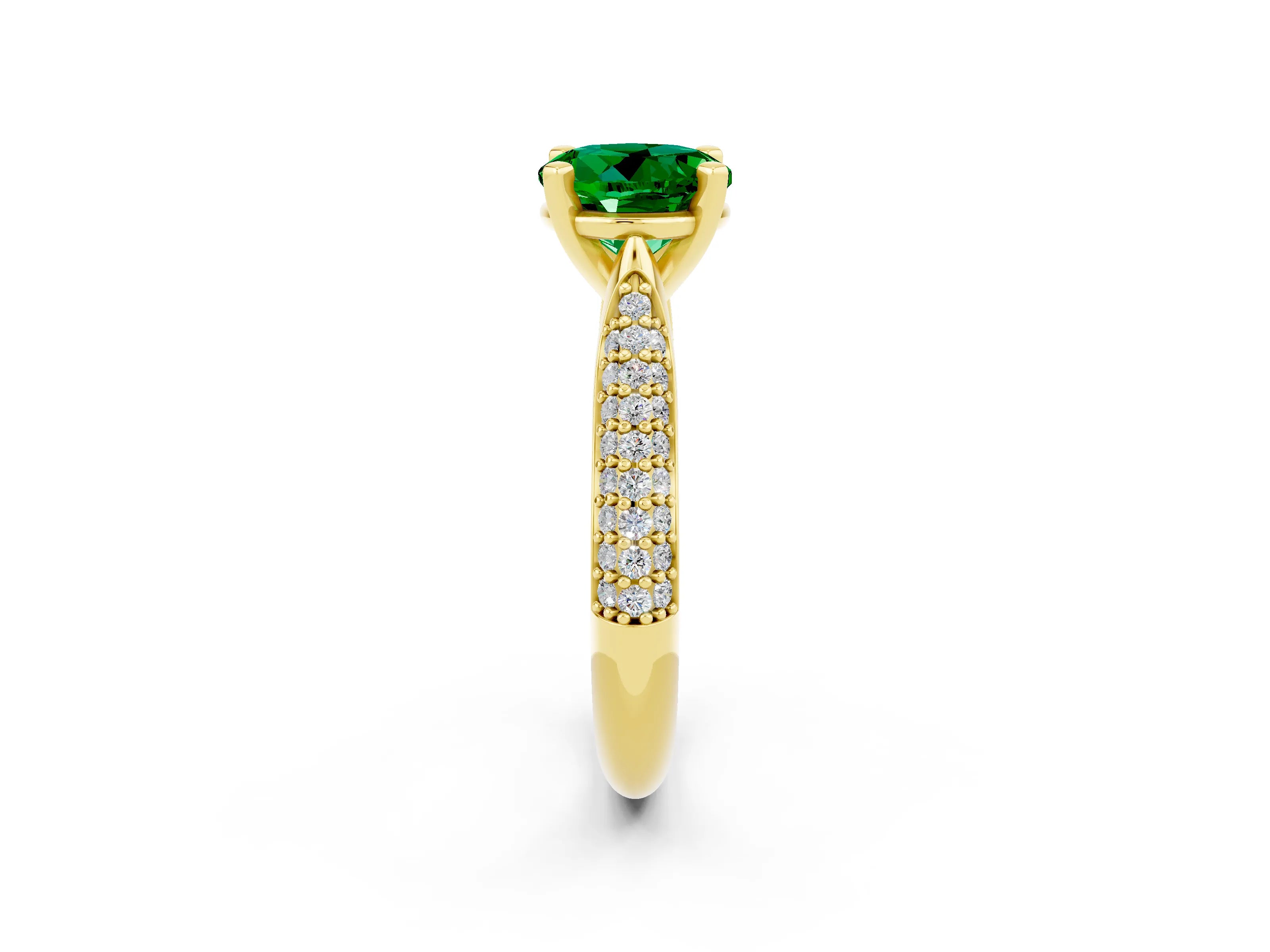 Yellow gold Round Cut Diamond Solitaire Engagement Ring with Pavé Band and Four-Prong Setting_2
