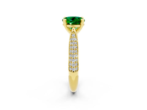 Yellow gold Round Cut Diamond Solitaire Engagement Ring with Pavé Band and Four-Prong Setting_2
