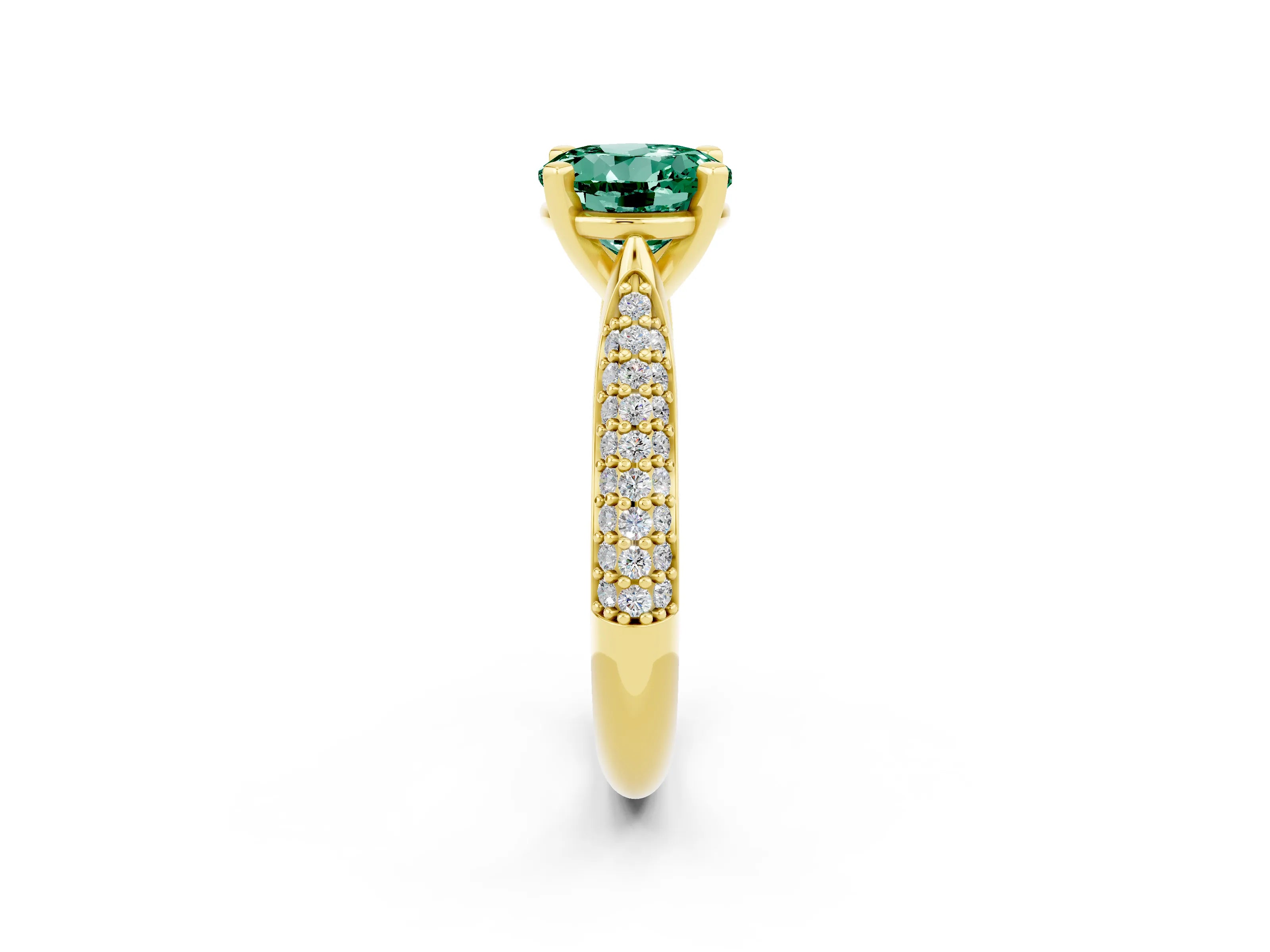 Yellow gold Round Cut Diamond Solitaire Engagement Ring with Pavé Band and Four-Prong Setting_2