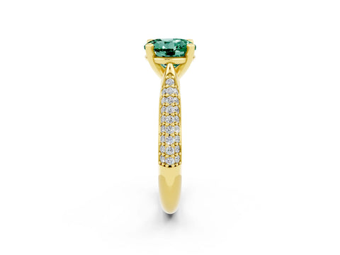 Yellow gold Round Cut Diamond Solitaire Engagement Ring with Pavé Band and Four-Prong Setting_2