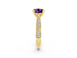 Yellow gold Round Cut Diamond Solitaire Engagement Ring with Pavé Band and Four-Prong Setting_2