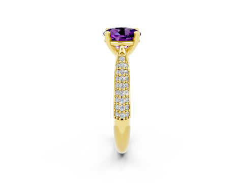Yellow gold Round Cut Diamond Solitaire Engagement Ring with Pavé Band and Four-Prong Setting_2