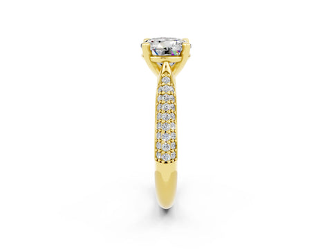 Yellow gold Round Cut Diamond Solitaire Engagement Ring with Pavé Band and Four-Prong Setting_2