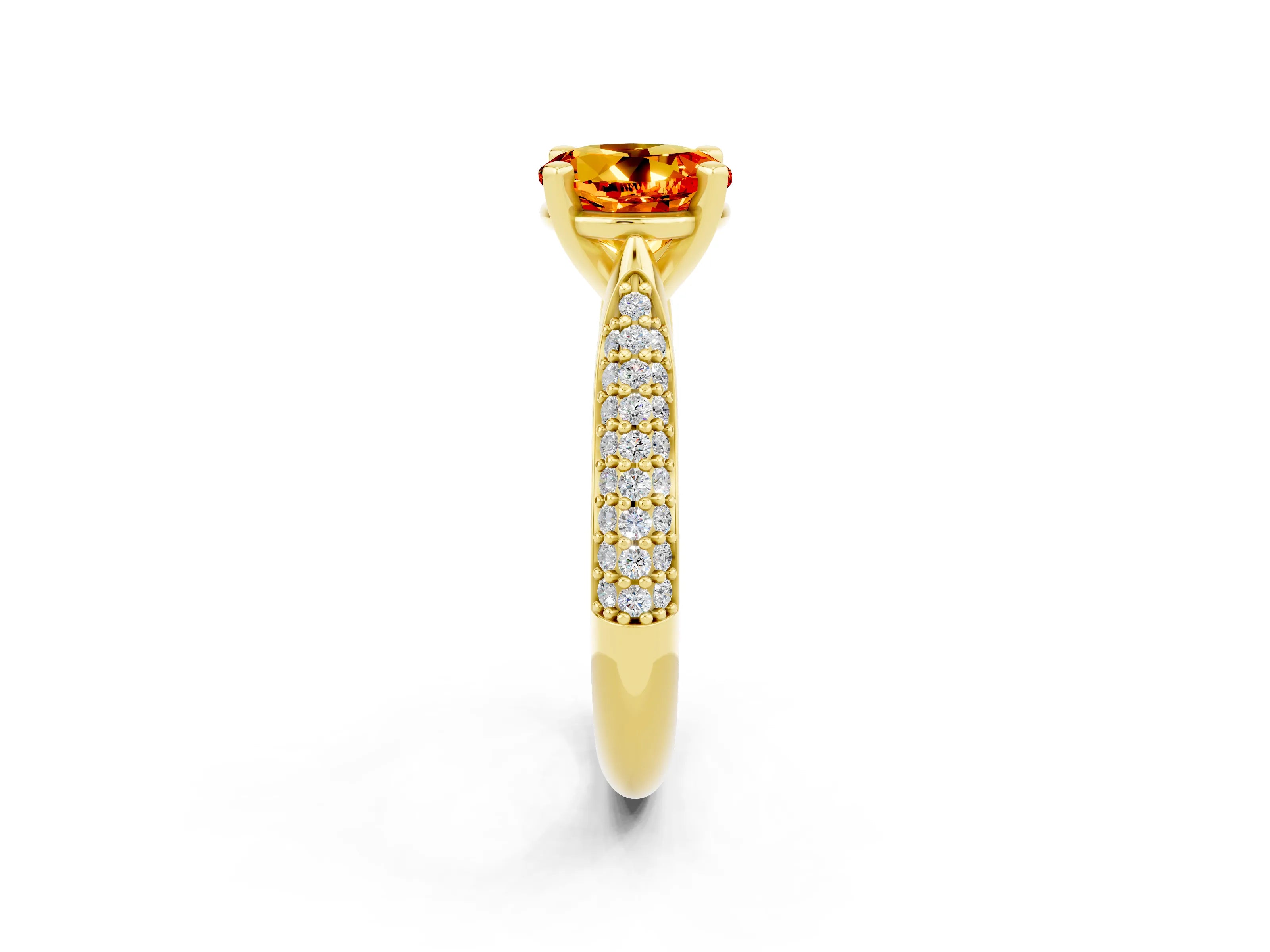 Yellow gold Round Cut Diamond Solitaire Engagement Ring with Pavé Band and Four-Prong Setting_2